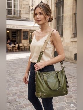 B. Makowski GUC Olive Green
Leather Satchel handbag/shoulder/crossbody
Quality
